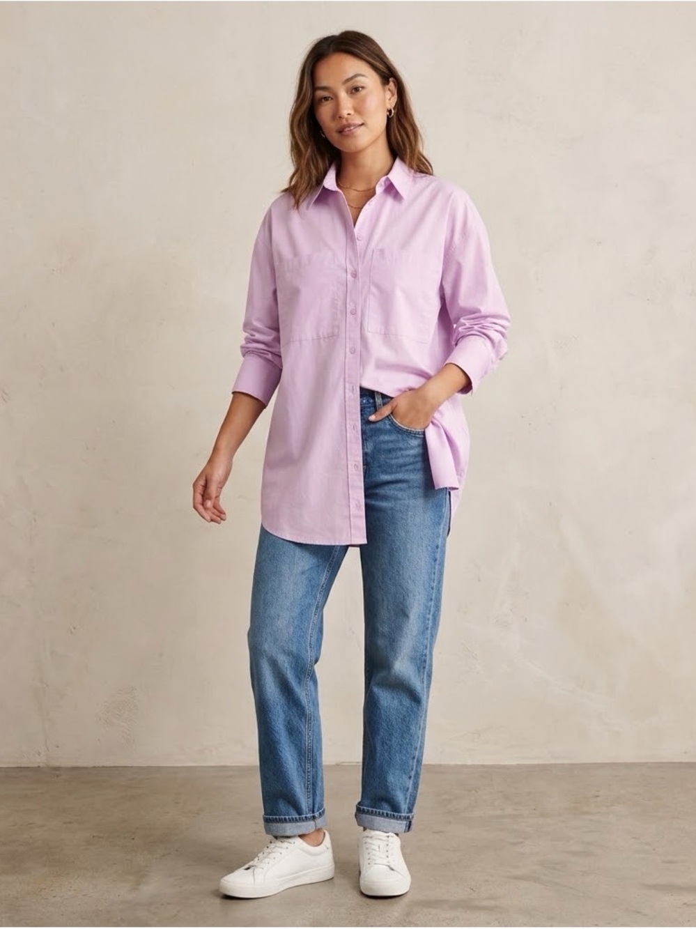 Abercrombie & Fitch Oversized Poplin Button Down in Pink
